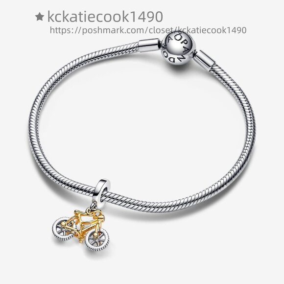 Pandora Two-tone Spinning Wheels Bicycle Dangle Charm - Picture 4 of 6